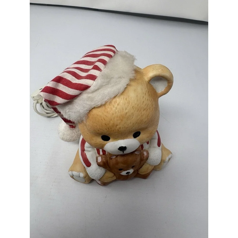 Vintage 1980's Ceramic Christmas Teddy Bear Night Light Lamp PJ's Bear Nostalgic
